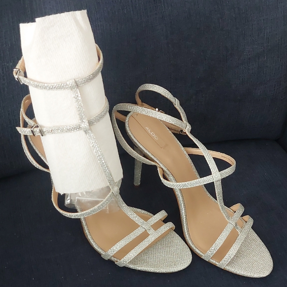 Aldo Glittering Silver Strappy Heels